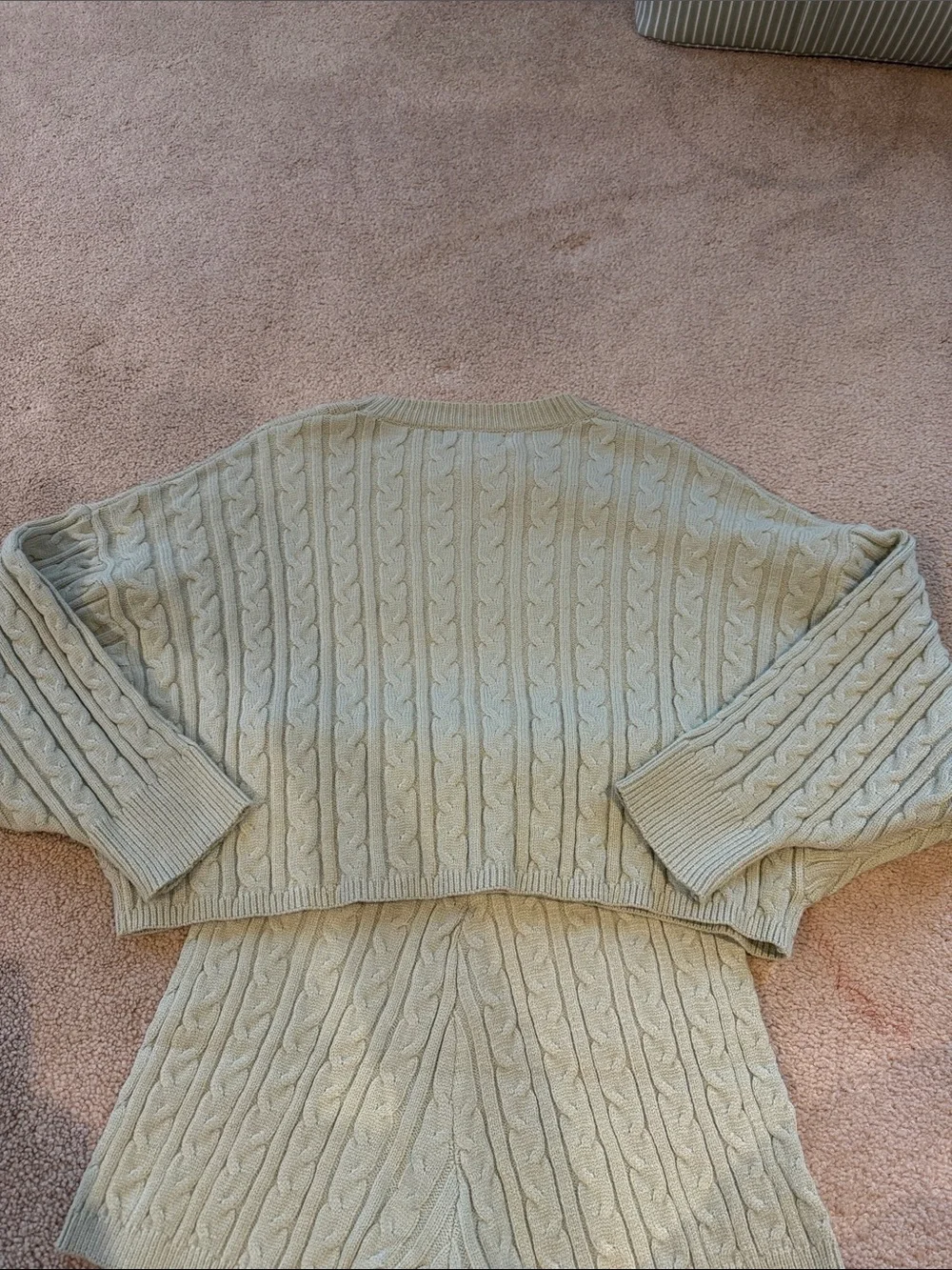 Petal & Pup Sage Green Cable Knit Cropped Sweater Set